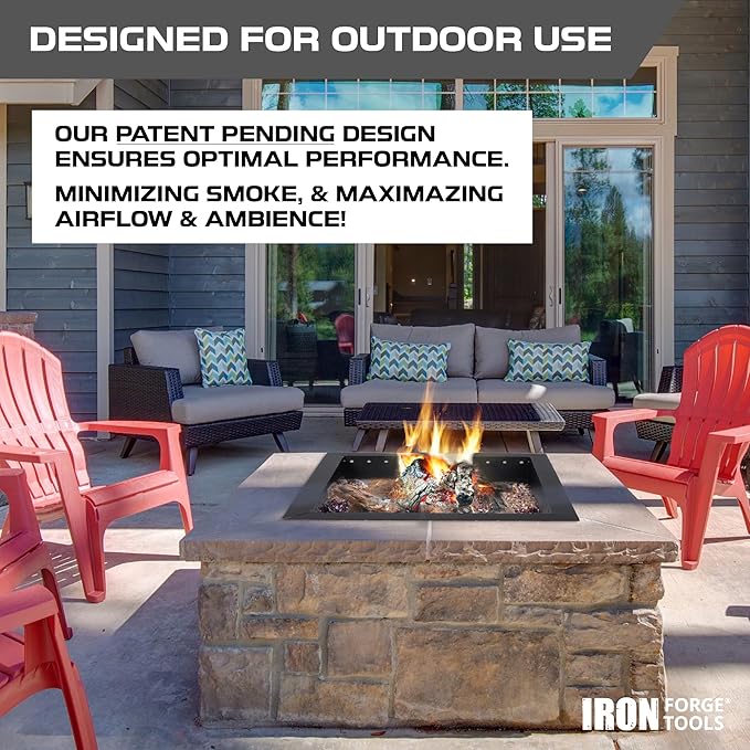 Iron Forge Tools Square Fire Pit Ring 36 Inch Outer/30 Inch Inner - Outdoor Heavy Duty Metal Smokeless Fire Ring Insert Liner - Patent Pending (36x30x10)