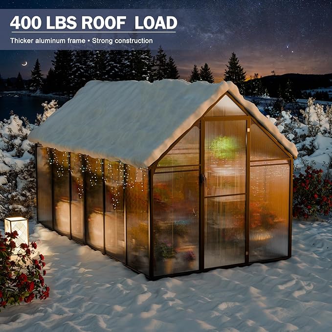 Polycarbonate Greenhouse Kit,12x6x6 FT Outsides Aluminum Frame Heavy Duty Green House with Transparent Panels Windows Door for Backyard Garden, Outdoor Walk in Plant Greenhouses,Black Frame