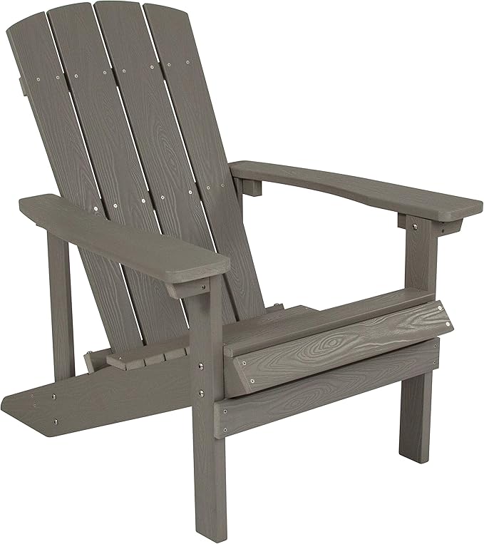 EMMA + OLIVER Campfire Set - Two Gray Poly Resin Adirondack Chairs - 29" Star and Moon Fire Pit with Mesh Cover - Weather Resistant - Wood Burning Fire Pit