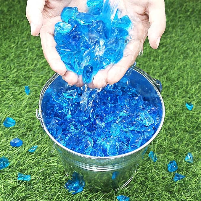 GRISUN Caribbean Blue Fire Glass for Fire Pit - 1/2 Inch Tempered Glass Rocks for Natural or Propane Fireplace, Safe for Outdoors and Indoors Firepit Glass, 10 Pounds