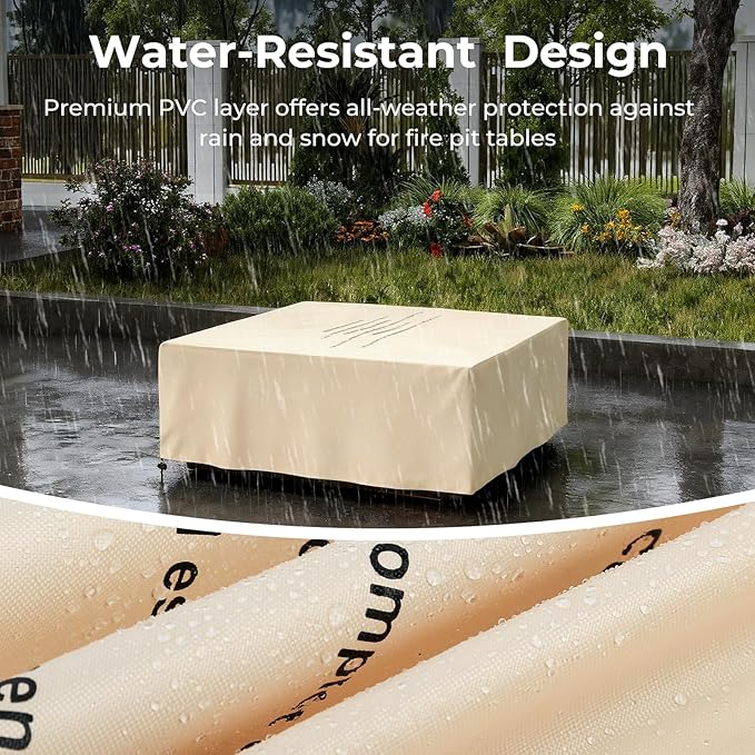 Fire Pit Cover 28 Inch Square Outdoor Propane Fire Pit Table Cover Polyester with PVC Coating Material, Tear-Resistant, UV Resistant, Waterproof, Windproof, Fading Resistant, Anti-Crack