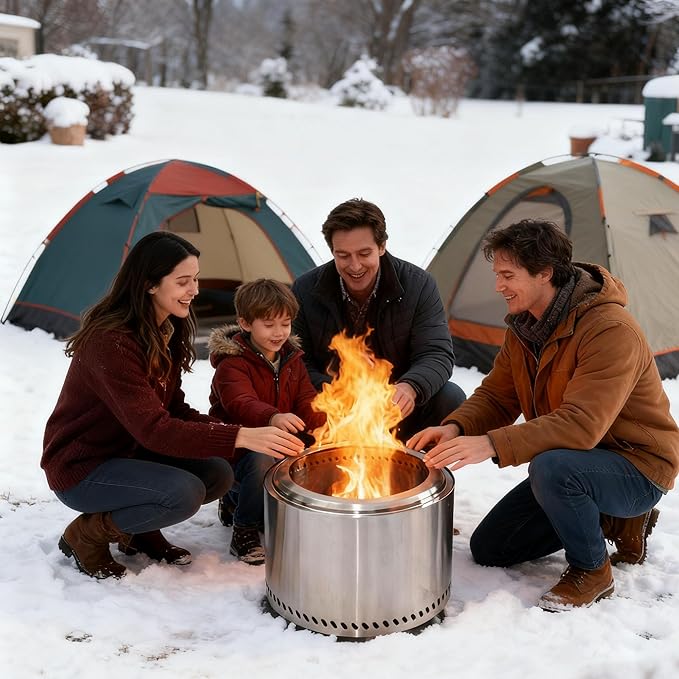 19" Smokeless Fire Pit with Air Switch, Wood Burning Portable Stainless Steel Outdoor Firepit with Removable Ash Pan for Camping, Backyard, Patio & Picnic