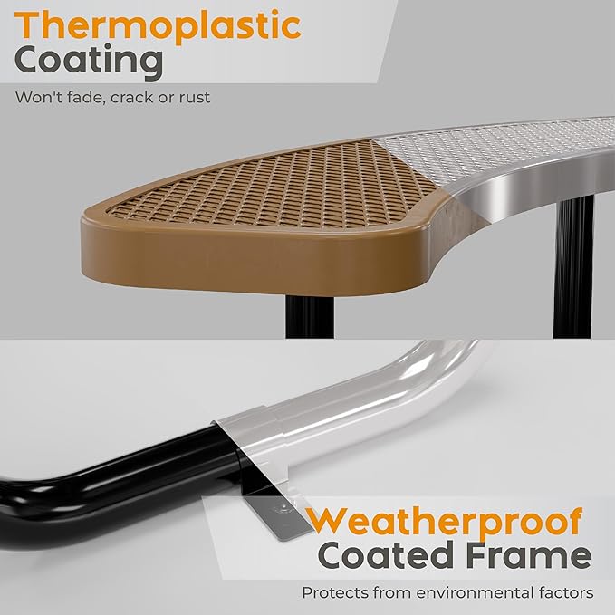 OUTTANS Round Metal Picnic Tables for Kids for Outdoors with Umbrella Hole, Adjustable Seats for School, Park, Playground (Brown, 38 in, Kids, Expanded Steel)