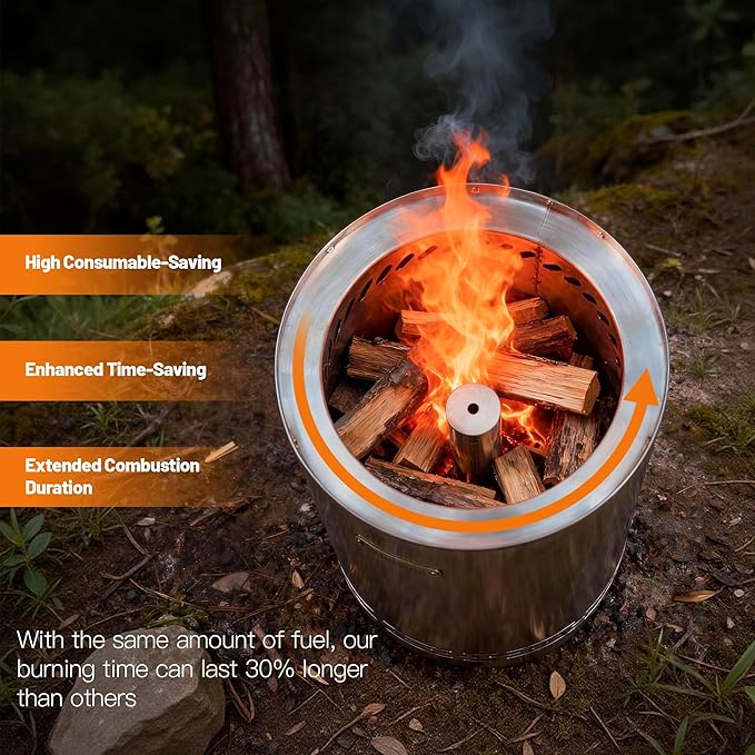9.2 inch Smokeless Fire Pit, Smokeless Stove for Camping, Outdoor and Patio, Fueled by Wood Pellets or Firewood，Sliver