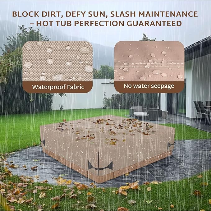 iBirdie Outdoor Waterproof Hot Tub Cover 83 x 83 inch fit 82 x 82 or 81 x 81 or 80 x 80 Square SPA 600D Heavy Duty Weatherproof Cover Protectors Protective Cap, Brown