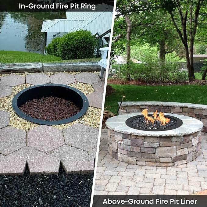 Stanbroil 42" Outdoor Fire Pit Ring Insert for Wood Burning, Heavy Duty Steel Round Fire Pit Ring Liner for Outside, 42" Outer/36 Inner DIY Camping Firepit Above or In-Ground, Backyard Bonfire