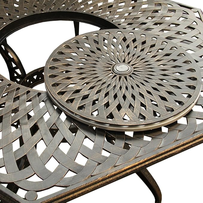 Oakland Living Contemporary Modern and Ornate Traditional Outdoor Mesh Lattice Aluminum 63 inch Bronze Hexagon Dining Set with Lazy Susan and Six Chairs