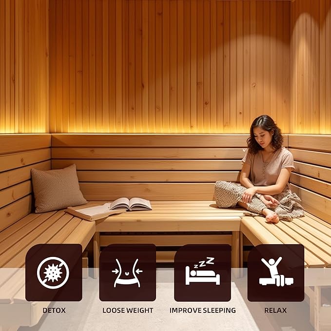2-3 Person Outdoor Wooden Sauna Room,Canadian Cedar 220V 6KW Electric Stove Backyard Steam Sauna Kit with Light (White-3Person)