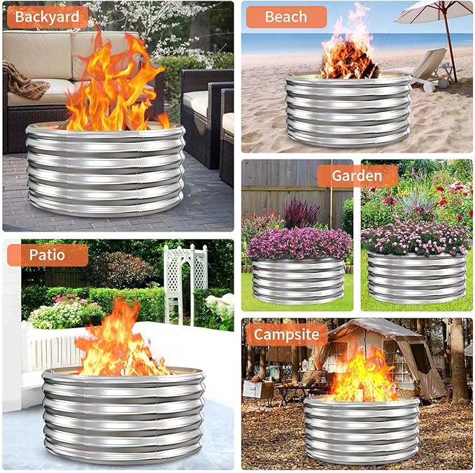 39 Inch Fire Pit Ring for Outside Wood Burning,17'' Taller High Heat Resistant Outdoor Firepit & Fireplace,Heavy Duty Galvanized Steel Fire Bowls Portable for Backyard Bonfire,Patio,Camping