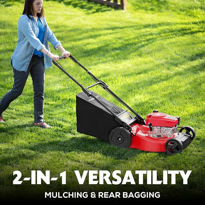PowerSmart Gas Lawn Mower 21-Inch 144cc OHV Engine 2-in-1 Push Mower with Bagging