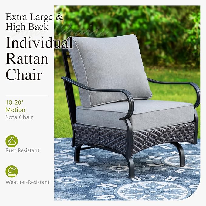 Sophia & William Patio Furniture Set with Fire Pit Table, 5 PCS Metal Outdoor Conversation Set Sofa Couch with Fire Pit Table, 4 Sofa Chairs for Outdoor Seating,Backyard,Porch(Grey)