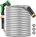 50Ft Metal Garden Hose durable stainless steel Water Hose, flexible, lightweight hose is resistant to kinks and tangles.With 10-way nozzle, strong 3/4” metal fittings, and a Stop Valve.
