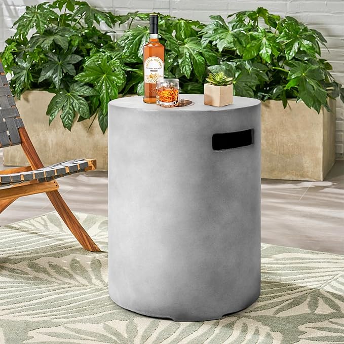 Propane Tank Cover Table, 16 X 20 inch Round Outdoor Propane 20 LB Tank Storage Box Hideaway with Side Handles Tank Holder for Outside Patio Backyard, Grey