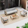 Outdoor Patio Furniture Set, 4 Piece Aluminum Patio Furniture Set with Wide Seat and Thick Cushions, Modern Outdoor Patio Conversation Sets for Deck, Porch (Teak-Gray)