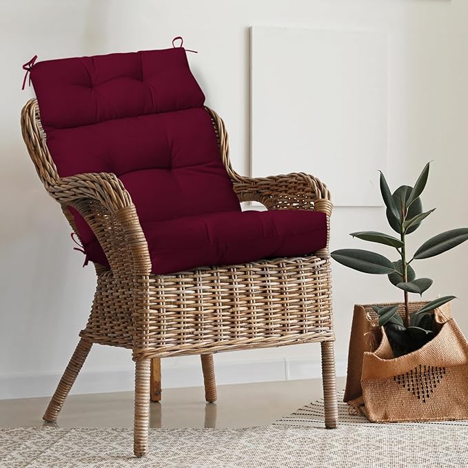 EAGLE PEAK Tufted Outdoor/Indoor High Back Patio Chair Cushion, Set of 1, 46'' x 22'', Red Purple