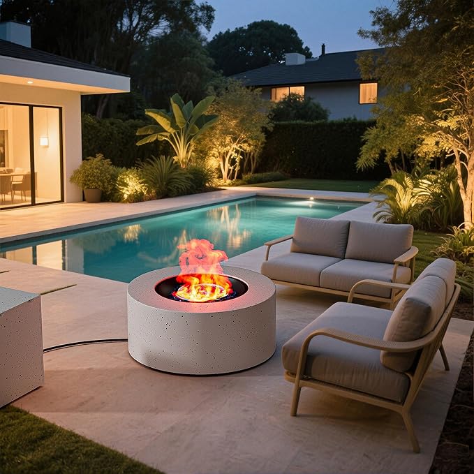 Dineli 2-Piece Outdoor Propane Fire Pit Table Set w Tank Table 30'' Round Fire Pit Table 2-in-1 Firepit Table for Outside Patio Gas Fire Pit Fireplace, 50,000 BTU, Speckled White ﻿