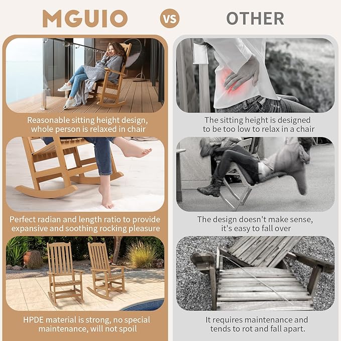 Outdoor Rocking Chairs Set of 4, Oversized All Weather High Back Porch Rocker, Patio Rockers for Outside