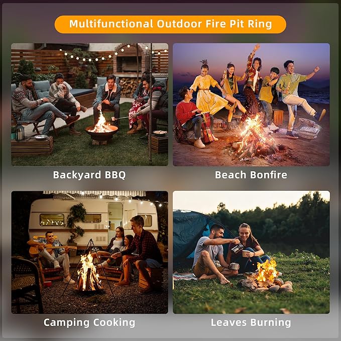 Smokeless Fire Pit Ring, 60 Inch Inner/62 Inch Outer, 11.9" Height, Heavy Duty Metal Fire Ring for DIY Fire Pits, Outdoor Above or In-Ground, Camping Garden Patio Backyard