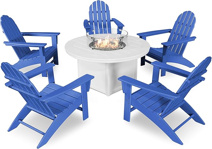 POLYWOOD Vineyard 6-Piece Adirondack Chair Conversation Set with Fire Pit Table