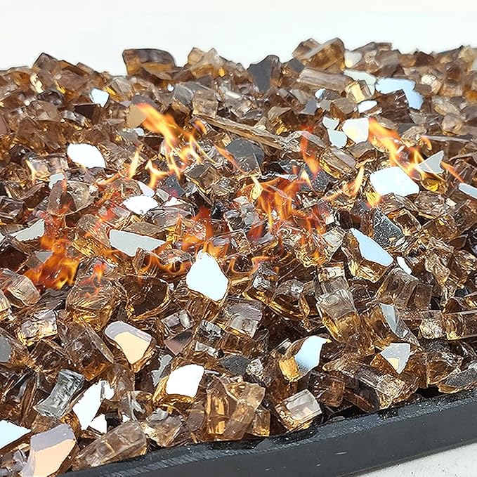 Fire Glass for Propane Fire Pit, 1/4 Inch High Reflective Fireplace Glass Rocks for Fire Pit Table, 10 lbs Fire Pit Glass Rocks for Outdoor Fire Table and Landscaping, Copper Reflective