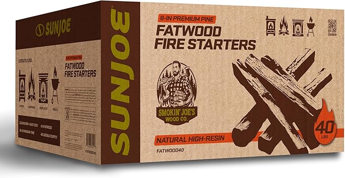 Sun Joe 40-Pound Fatwood Fire Starter Sticks, All-Natural Pine Kindling for Fireplace, Wood Stove, Pit and Grill, Made for Indoor or Outdoor Use