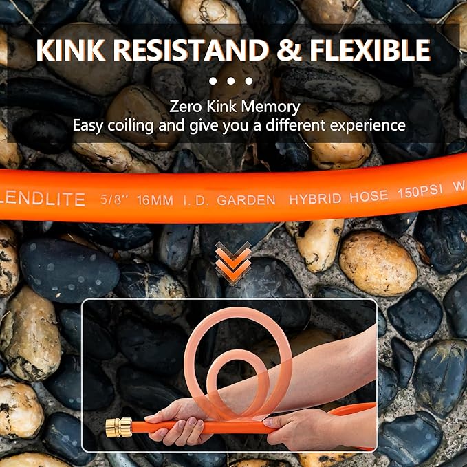 5/8" x 5ft Hybrid Garden Hose, Custom Length, -40°F to 150°, All-weather, NO Kink, Flexible, Leakproof water Hose With Additional Customizable Solid GHT Fittings