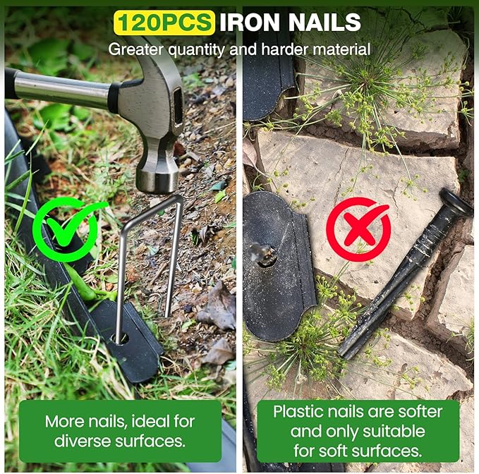 3in Tall 80ft Landscape Edging Kit with 120pcs Metal Spikes, Reinforced Rib Design,No-Dig Flexible Plastic Edge Border for Landscape, Lawn,Garden,Flower Beds,Yard,Paver,Playground, Fence,Pathway,Black