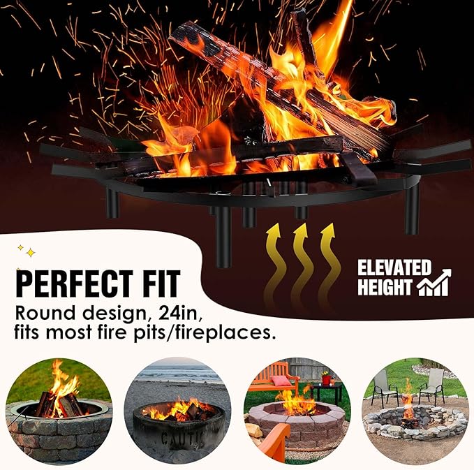 21 in Heavy Duty Fire Pit Grate Round, Decorative Wood-Burning Lift Grate Pit, Heat-Resistant,Heavy Duty Firepit Grate for Outdoor Campfires, Fireplace Woodstoves and Outdoor Camping Firepits
