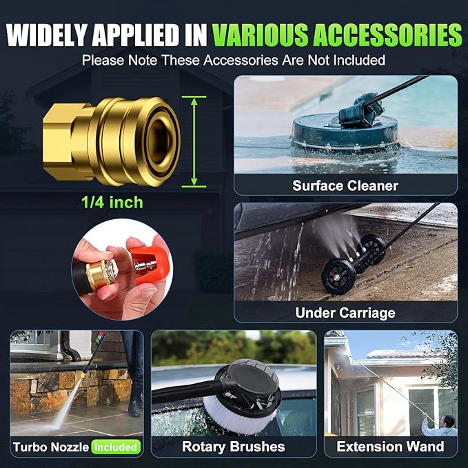 Imdot Adjustable Pressure Cleaner with 33FT Flexible Extension Hose + 34FT Power Cord, 4 Nozzles, Foam Cannon, Best Power Cleaner for Cars, Patios, Driveways, Green