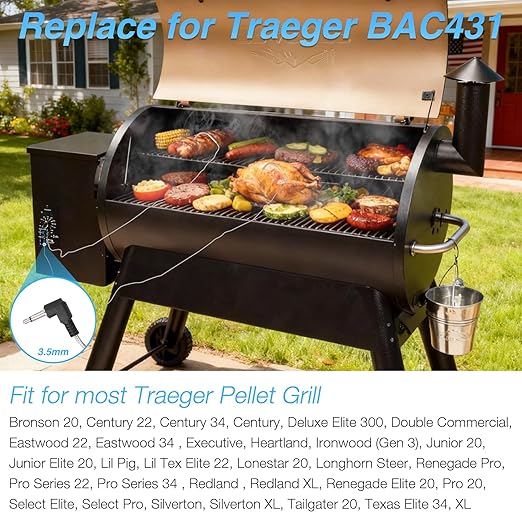 Meat Probes for Traeger Temperature Probe BAC431 Thermometer Clip Grommets Wood Pellet Smoker Grill Replacement Parts Black & White 3.5mm Plug BBQ Accessories