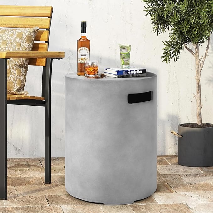 Propane Tank Cover Table, 16 X 20 inch Round Outdoor Propane 20 LB Tank Storage Box Hideaway with Side Handles Tank Holder for Outside Patio Backyard, Grey