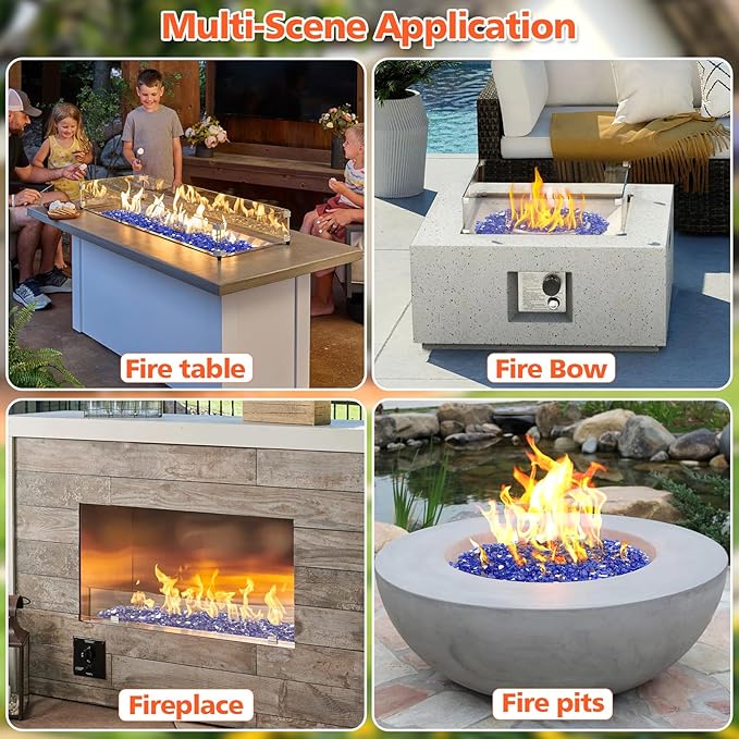 Mesida Fire Glass for Propane Fire Pit - 10 lb Reflective High Luster Glass Rocks, Cobalt Blue 1/2-Inch Fire Pit Glass for Indoor/Outdoor Fireplace & Fire Table, Tempered Decorative Firepit Rocks