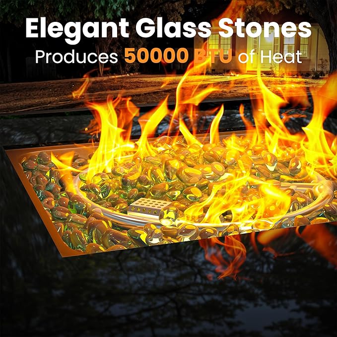 Propane Fire Pit Table, Outdoor Fire Pit Table, 28" Rattan Square Outdoor Gas Fire Pit with Glass Wind Guard, Tempered Glass Tabletop, Lid, CSA Listed, 50,000 BTU for Outside Patio Deck & Garden,Black