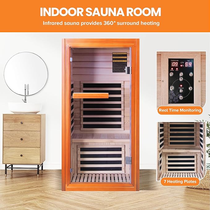 Far Infrared Sauna Dry Saunas 1065W Indoor Home Sauna Low EMF 110V with Control Panel 7 Color Light 31.5"x31.5"x63"