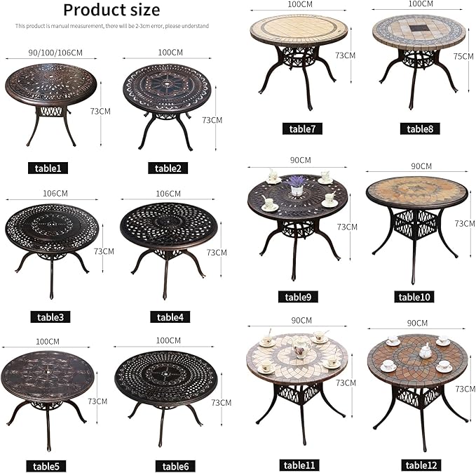 FAPOLITE Outdoor Table Cast Aluminum Round Patio Table with Umbrella Hole All Weather Outdoor Dining Tables for Lawn Garden Backyard (90cm Round Tables with Slanted Lattice)