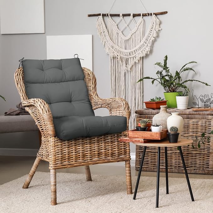 EAGLE PEAK Tufted Outdoor/Indoor High Back Patio Chair Cushions, Set of 2, 46'' x 22'', Gray