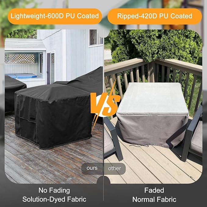 NettyPro Fire Pit Cover Square Waterproof Outdoor Firepit Cover for Gas Propane Fire Pit Table, 40 x 40 x 24 inch, Black