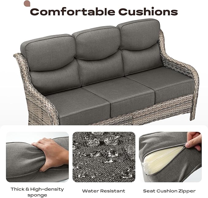 Rilyson Wicker Outdoor Patio Furniture Set - 6 Piece Patio Conversation Sets with Swivel Rocker Chairs, Ottomans, Sofa and Table, 6 inch Cushions, Deep Seating, for Porch Deck Mixed Grey/Grey