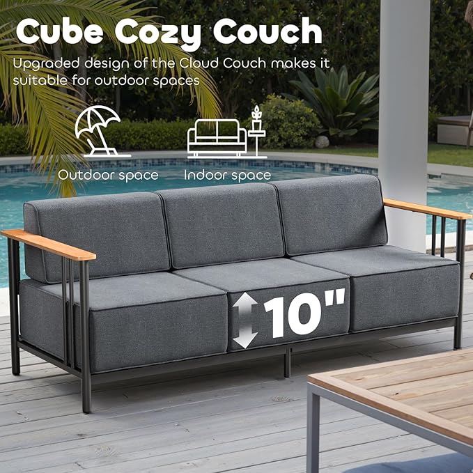 Luxury Outdoor Furniture Set with Swivel Chairs, 7 PCS Patio Furniture Set with 6" Extra Thick Cushions, Suitable for Porch, Balcony, Deck, Patio, Yard, Poolside, Black/Grey