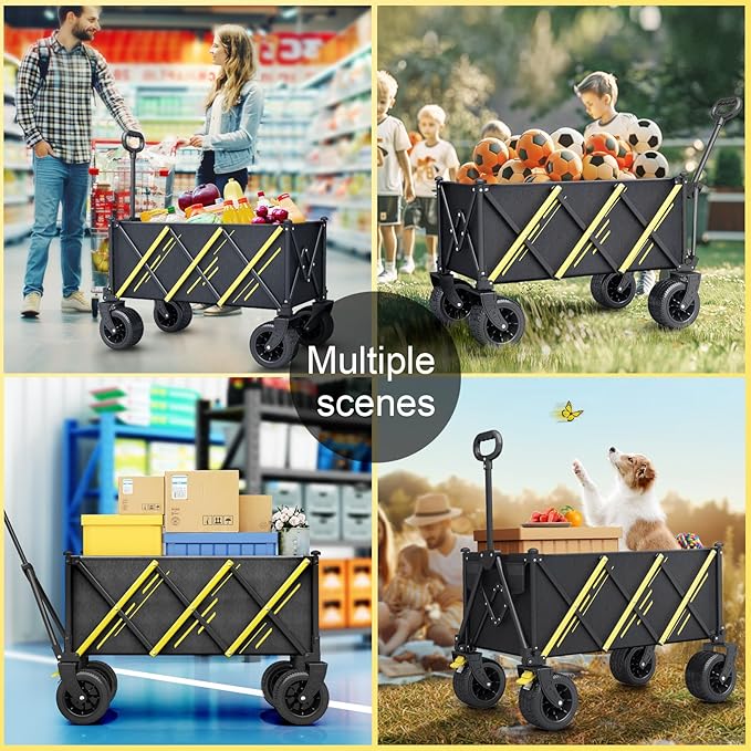 Wagon cart Foldable,Portable cart,Pets carts,with Large All-Terrain Beach Wheels and Drink Holder for Sports, Shopping, Camping