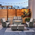 HUMMUH Patio Furniture Set with Fire Pit Table 6-Piece Wicker Outdoor Swivel Rocker Patio Chairs Loveseat Conversation Set for Porch, Backyard, Deck