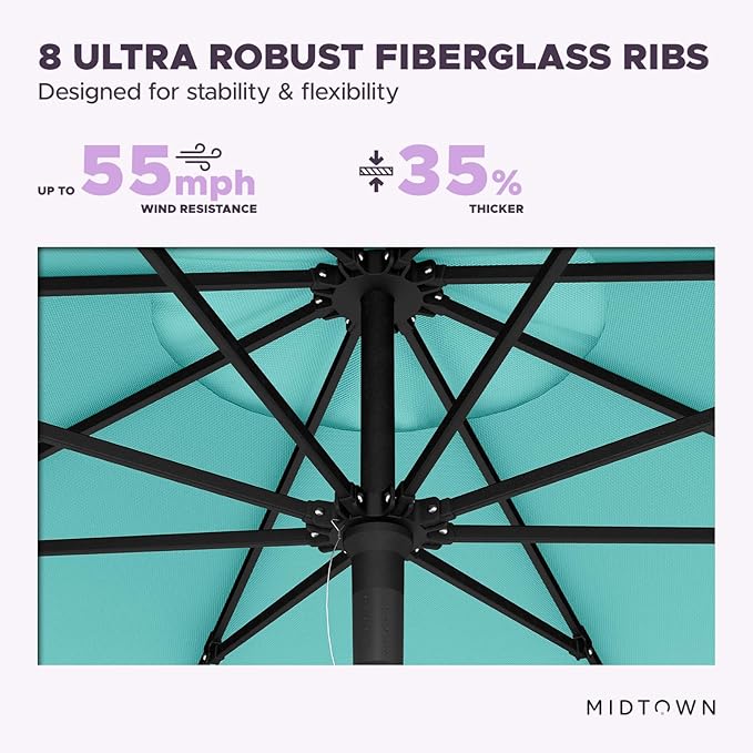 Midtown Umbrellas Push Pop Sunbrella Umbrella 9 Feet Outdoor Umbrella in Aruba Fabric - Patio Umbrella, Backyard Umbrella, Garden Umbrella, Picnic Table Umbrella & Pool Umbrella - Black Pole
