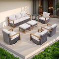 Rilyson Outdoor Wicker Patio Furniture Set - 8 Piece Patio Conversation Set with 4 Wicker Swivel Rocker Chairs,2 Rattan Ottoman 1 Side Table and 1 Couch,Thick Cushions,Deep Seating(Brown/Beige)