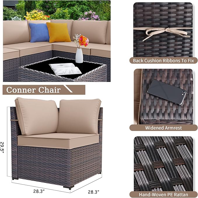 Kurapika 9 Pieces Patio Furniture Set, Rattan Sofa Set, Outdoor Conversation Sets w/Swivel Rocking Chairs Patio Sectional Sofa w/4 Inch Cushion, Sand