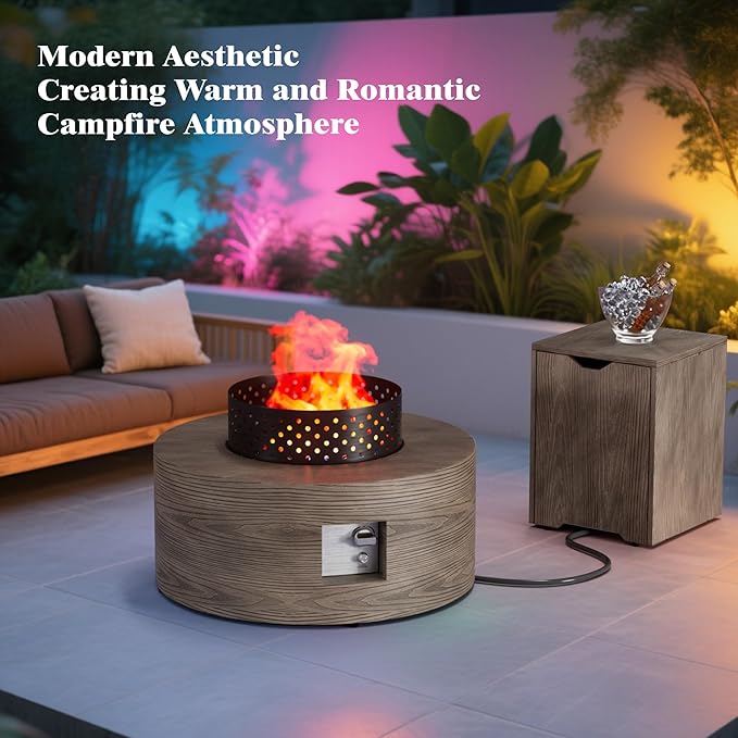 Dineli 2-Piece Outdoor Propane Fire Pit Table Set w Tank Table 30'' Round Fire Pit Table 2-in-1 Firepit Table for Outside Patio Gas Fire Pit Fireplace, 50,000 BTU, Brown with Wood Grain
