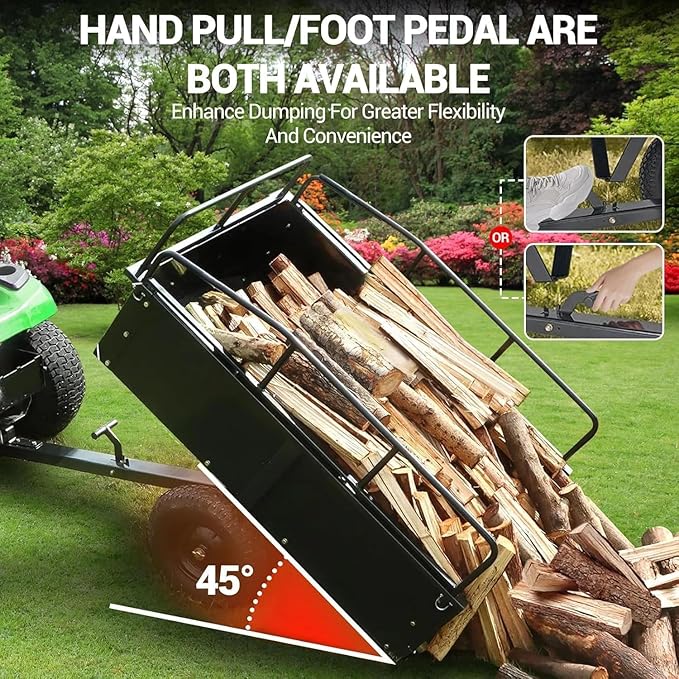 750LB Capacity Steel Dump Cart - Heavy Duty ATV Trailers Pull Behind - Garden Utility Trailer Yard Trailers for for Lawn Mower Tractor