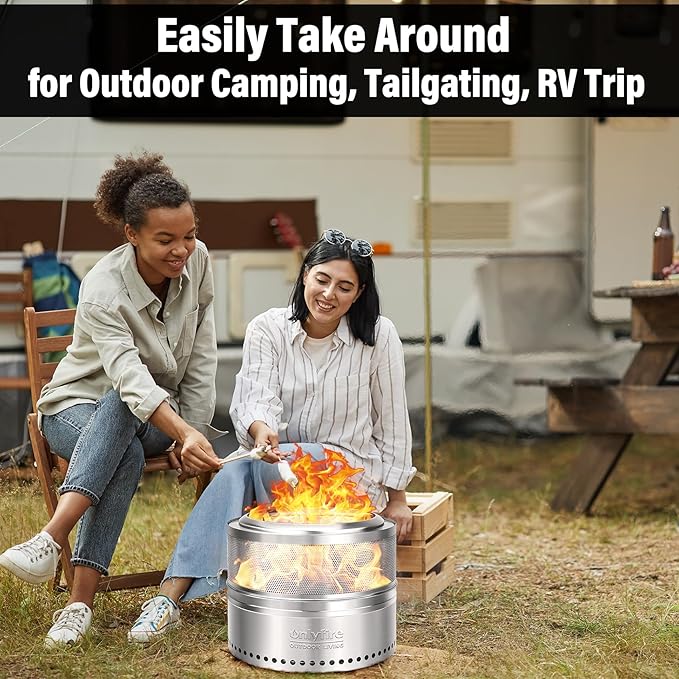 ONLYFIRE OUTDOOR LIVING Wood Burning Fire Pit with Carrying Bag, 19.5” Detachable Portable Firepit for Camping Tailgating Patio Backyard Bonfire, Perforated Smokeless Fireplace, Stainless Steel FP037