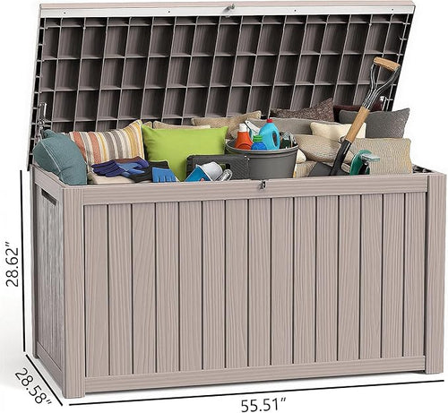 190 Gallon Deck Box Large Outdoor Storage for Patio Furniture,Outdoor Cushions,Garden Tools and Pool Supplies,Waterproof,Resin,Lockable(Grey)