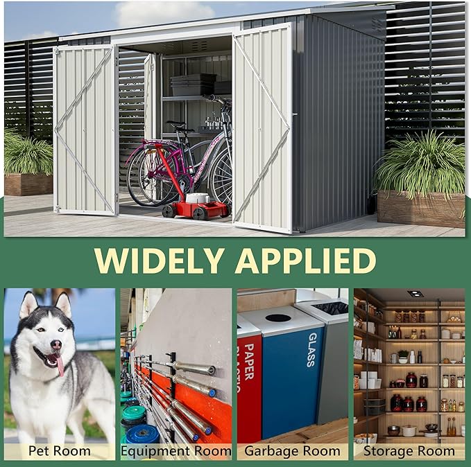 8x6 FT Outdoor Storage Shed W/Adjustable Lockable Double Side Doors,Metal Shed W/Floor Frame & 2 Air Vents,Garden Tool House W/Updated Frame Structure,for Backyard Patio Lawn,Gray
