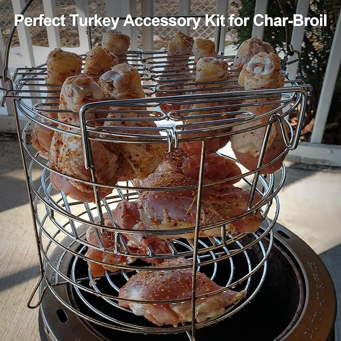 LS'BABQ Turkey Fryer Accessories Kit for The Char-Broil Big Easy Oiless Fryer, 22-Piece Turkey Fryer Kit with Chicken Leg Racks, Skewers, Rib Hooks, Meat Hooks and A Bunk Bed Basket, Stainless Steel